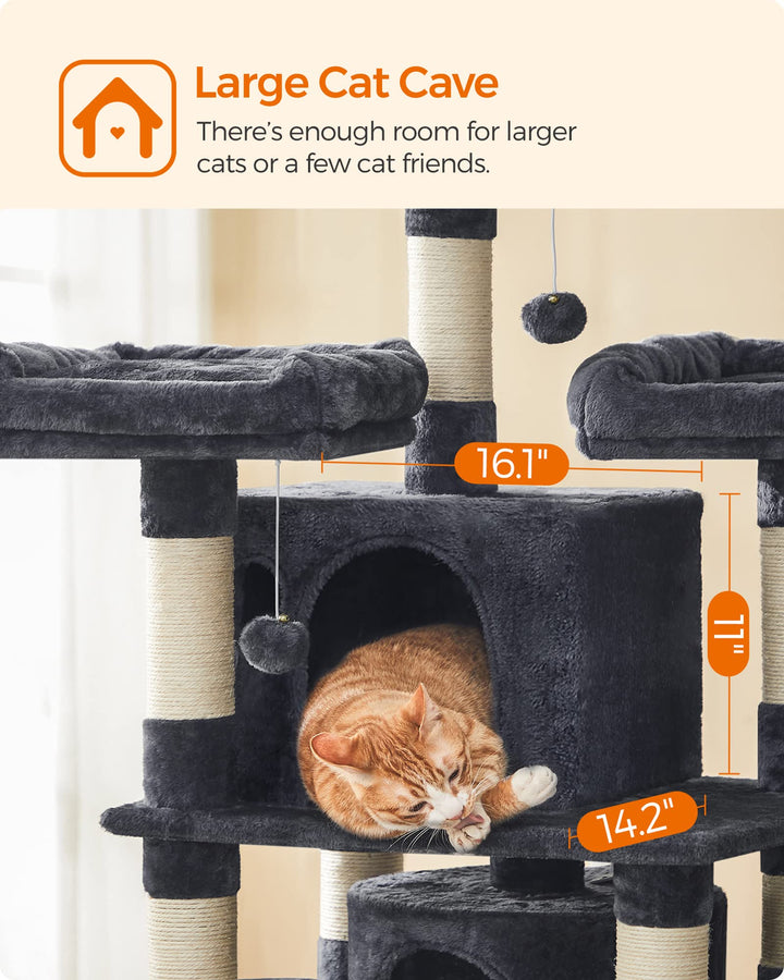 Feandrea 67.7-Inch Multi-Level Cat Tree for Large Cats, with Cozy Perches