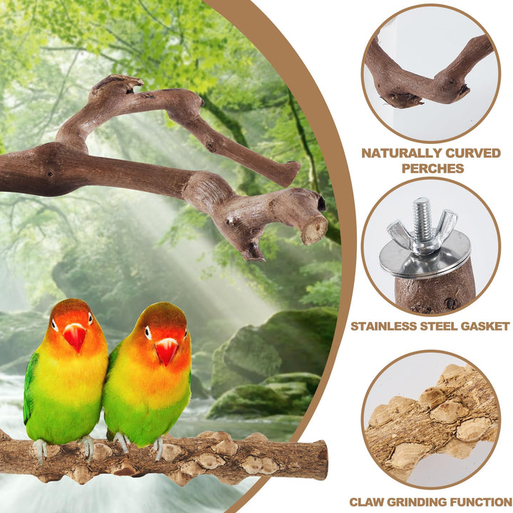 LIMIO 6-Piece Bird Perch Set - Natural Wood Grape Sticks, Paw Grinding Forks, Bird Stand &amp; Toys for Parakeets, Cockatiels, Conure, Budgies