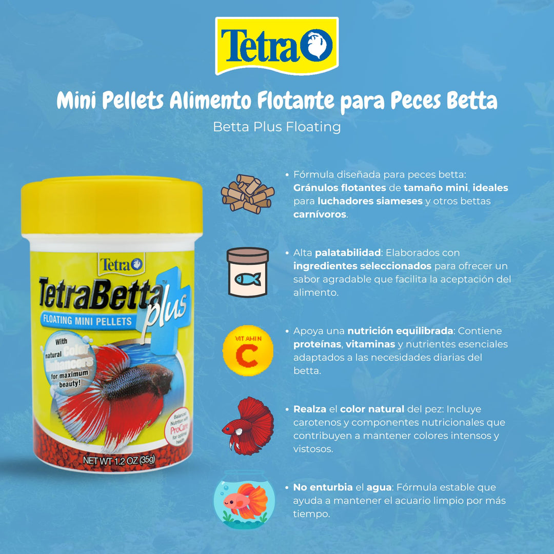 TetraBetta PLUS Floating Mini Pellets, Fish Food With Natural Color Enhancer, 1.2 ounces