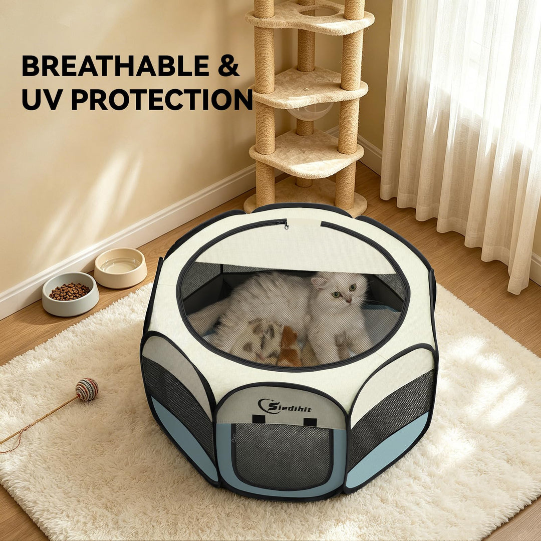 Siedihit Dog Cat Playpen, Puppy Pet Playpen Indoor for Small Dog Crate Tent Cage Outdoor, Portable Pop Up Dogs Enclosure Kennel with Carrying Case for Dogs/Cats/Rabbits(Grey, Small