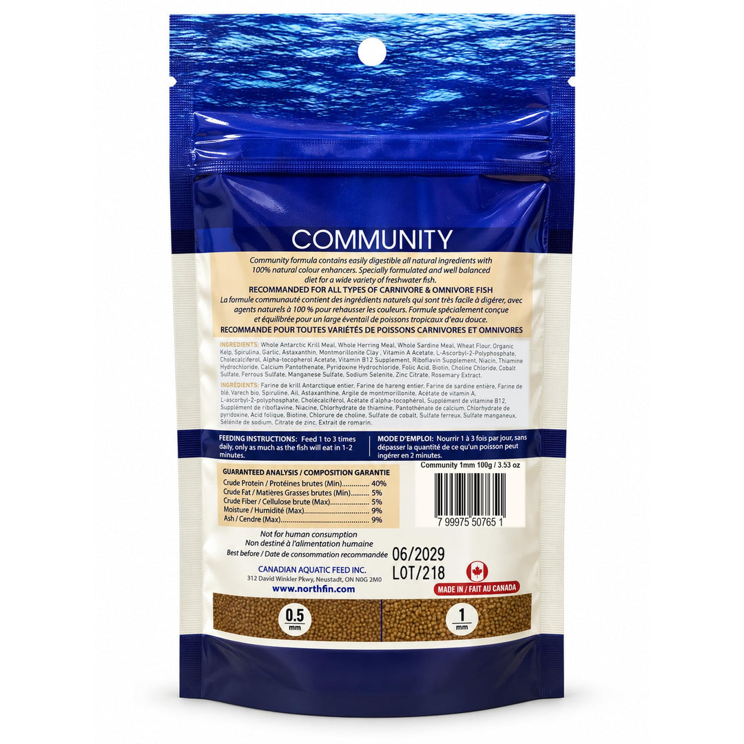 NorthFin Community Fish Food, Slow-Sinking Pellets, 1mm, 100g