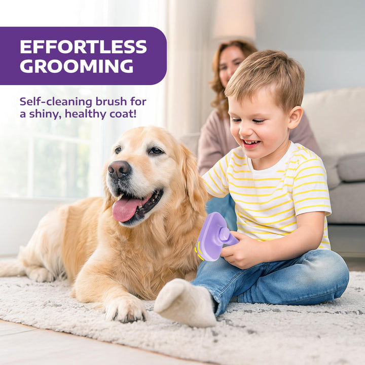 Hertzko Self Cleaning Slicker Brush for Dogs and Cats - Pet Hair Brush for Shedding Long and Short Hair - Easy Clean Retractable Bristles - Cat and Dog Grooming Tool - Purple