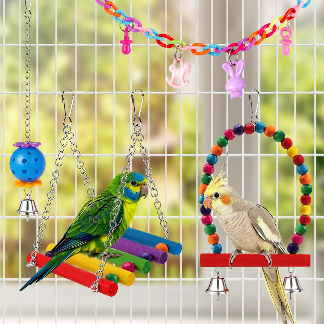 Bird Toys for Parakeets Parrots Conures Budgies with Swing Hammock Ladder
