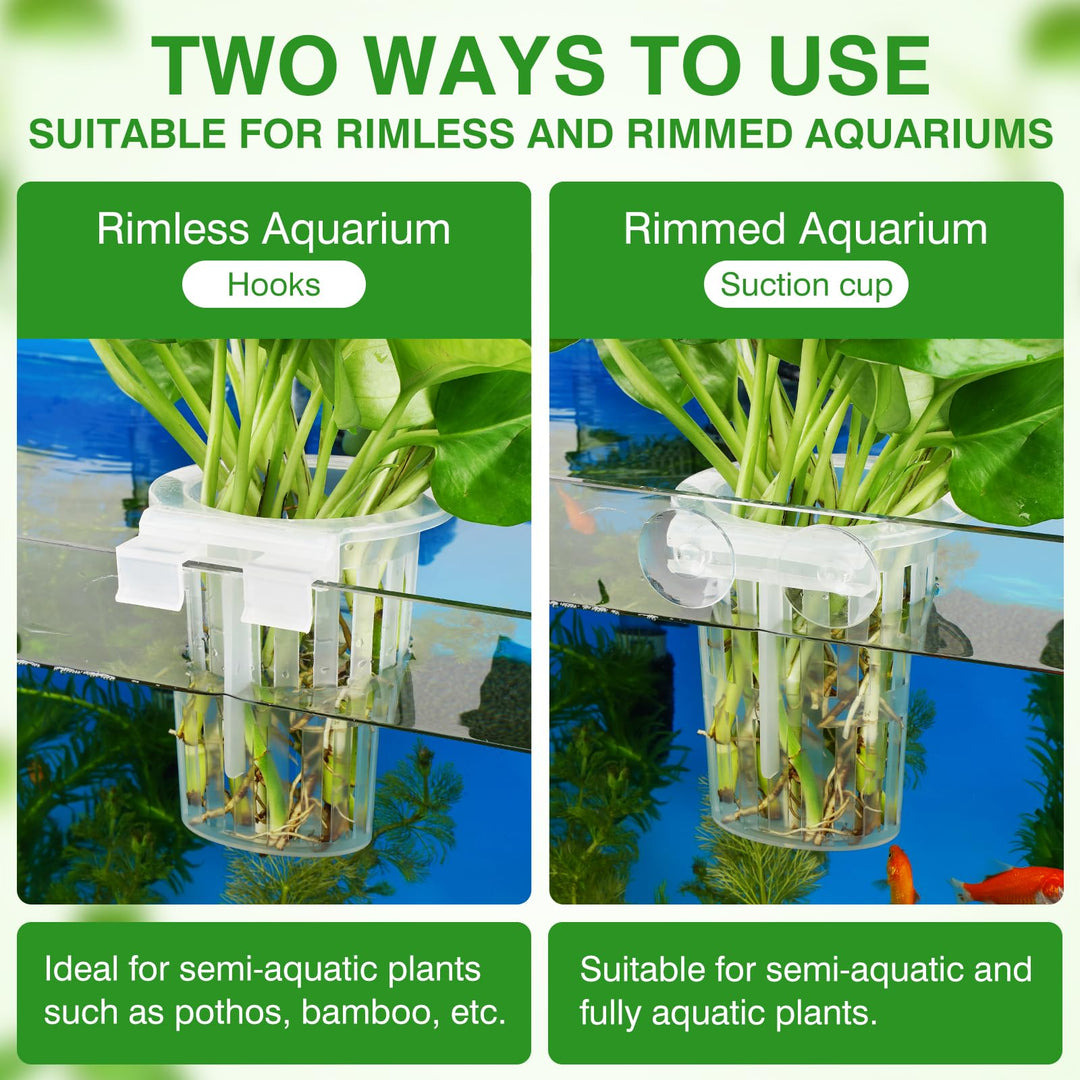 Borlech New Upgraded Large Aquarium Plant Holder with 1.57-inch Extension Hooks and Suction Cups for Fish Tank Aquaponic Plant Cultivation and Aquascape Accessories Decorations (2 Pack) Transparent