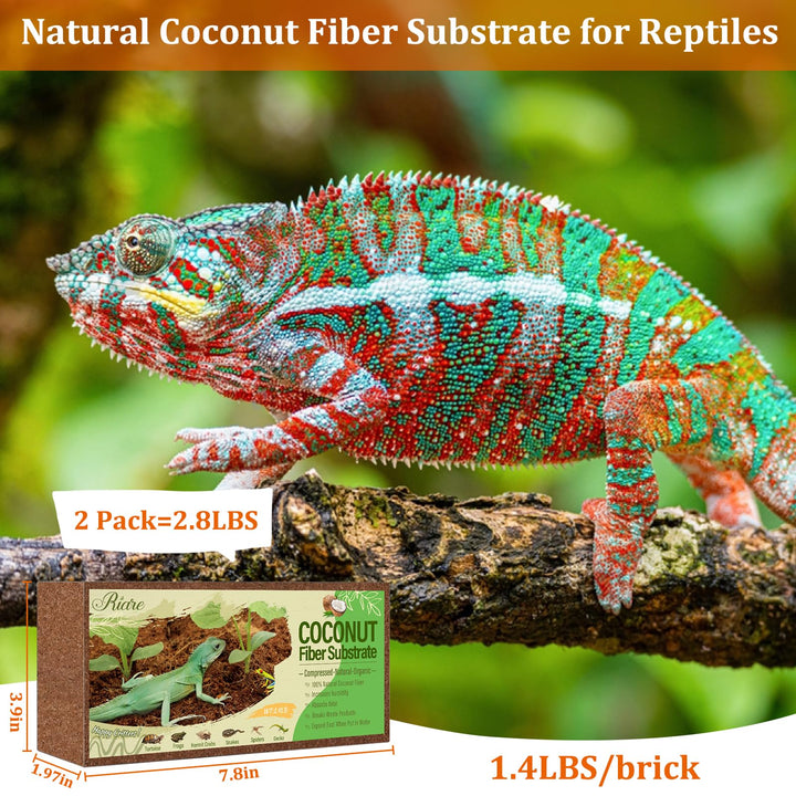 Riare 2 Pack Natural Coconut Fiber Substrate, Coco Coir Reptile Bedding