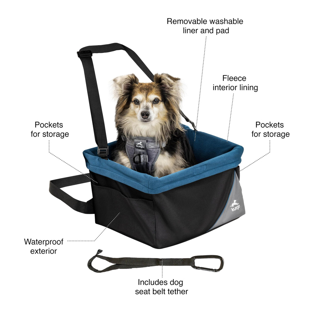 Kurgo Rover Pet Booster Seat for Small Dogs or Cats, Front &amp; Rear Dog Car Seat, Carrier Carseat for Pets, Dog Seatbelt Tether, Helps with Canine Car Sickness