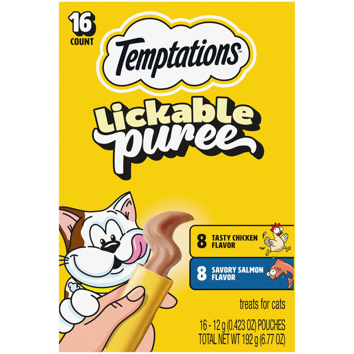 Temptations Creamy Puree Lickable Cat Treats, Chicken &amp; Salmon, 16 Count