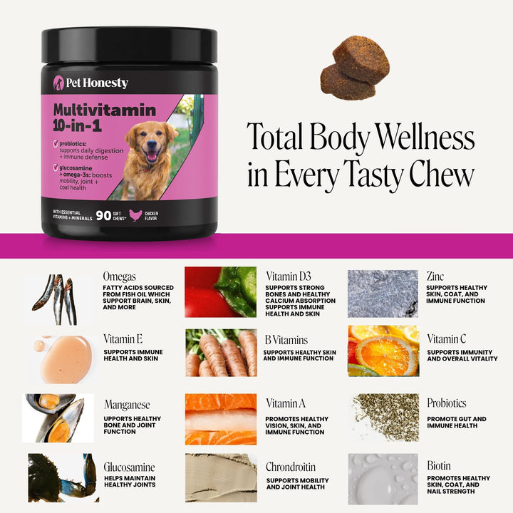 Pet Honesty Vet Recommended 10-in-1 Dog Multivitamin, 90 Ct, Chicken