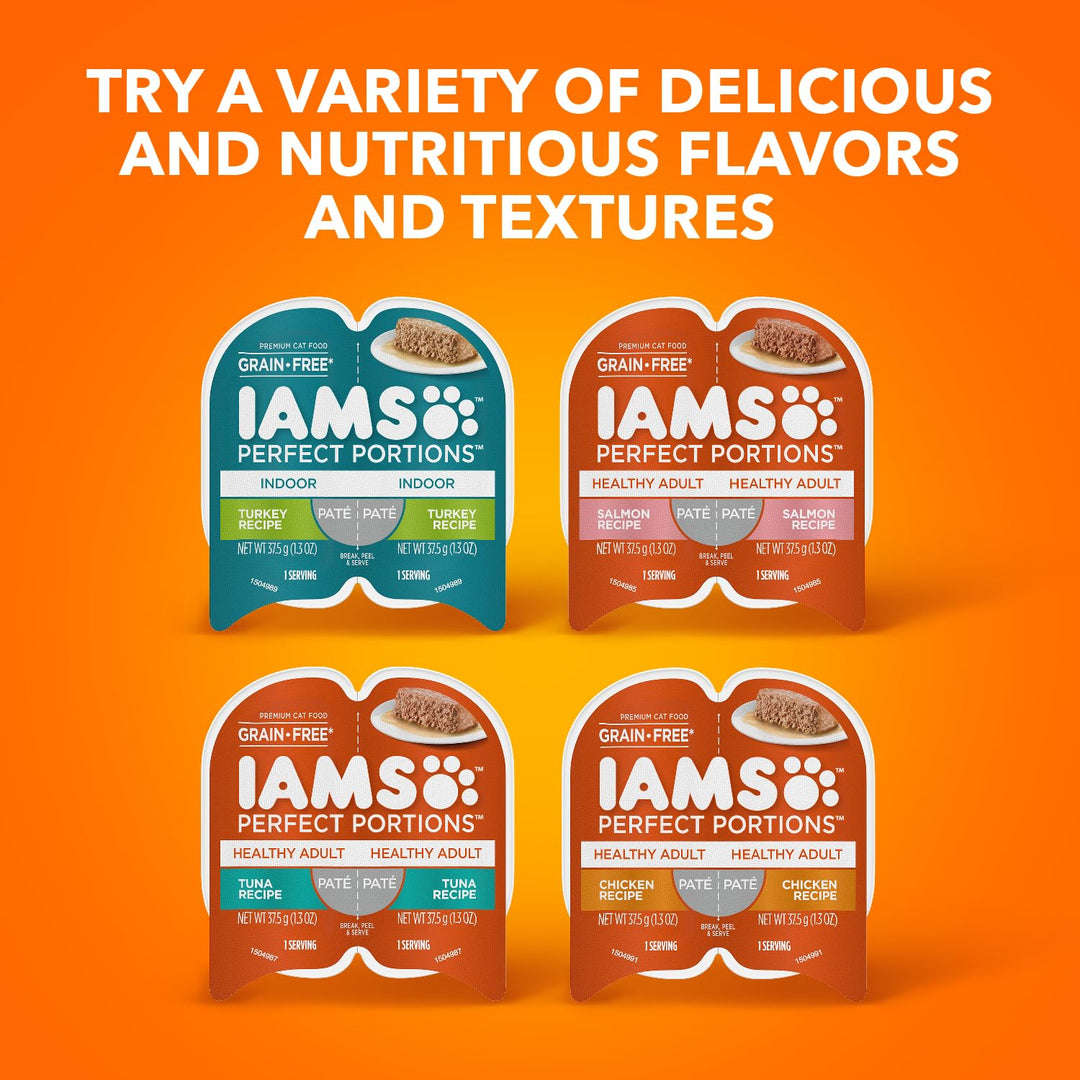 IAMS Perfect Portions Grain Free Wet Cat Food, Healthy Adult Cat Food Wet, Chicken Recipe Cuts in Gravy, (24) 2.6 oz. Twin-Pack Trays (Pack of 2)