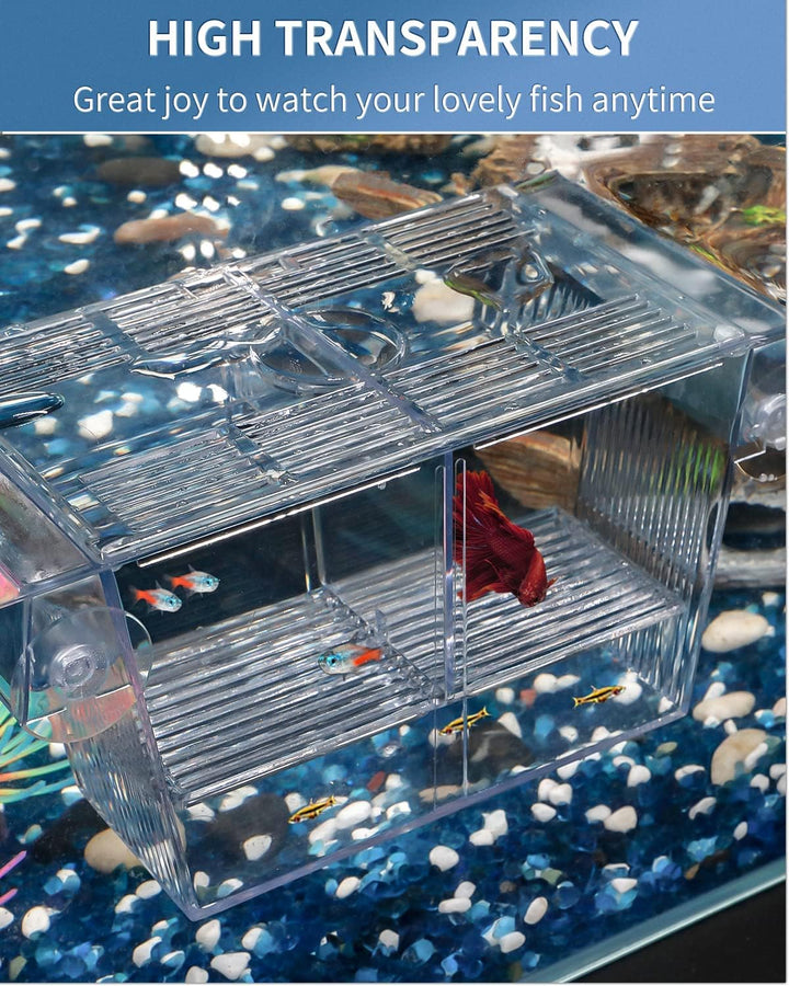 Pawfly Aquarium Fish Breeding Box Acrylic Hatchery Incubator Tank with Suction Cups Medium Isolation Box for Baby Fish Shrimp Betta and Guppy