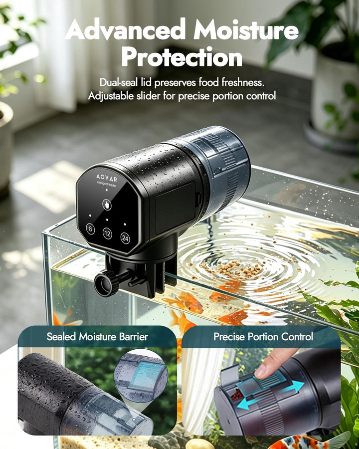 Automatic Fish Feeder Dispenser for Aquarium: 200ml Large Capacity Auto Feeders for Small Tank Turtle Betta Koi - Battery Food Feeding Timer for Flakes Pellet Vacation Weekend Day