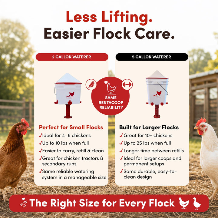 RentACoop 2 Gallon Chicken Waterer with Cups &amp; Nipples, Center Placement