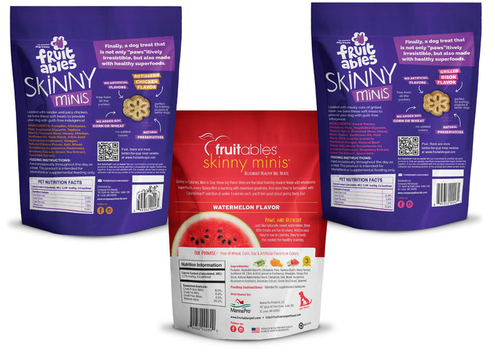 Fruitables Skinny Minis Dog Treats Variety Bison, Watermelon, Chicken 5oz