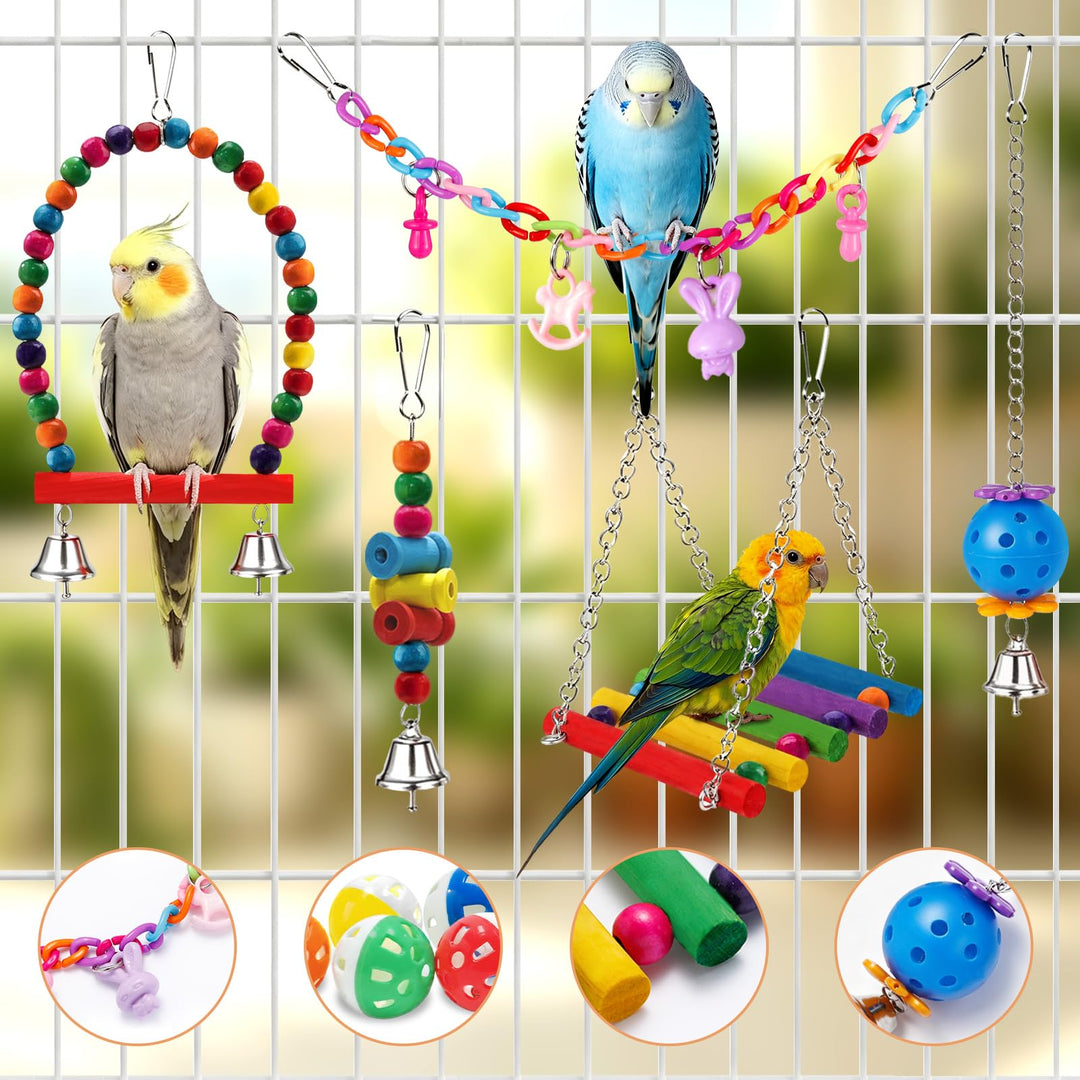 Bird Toys for Parakeets Parrots Conures Budgies with Swing Hammock Ladder