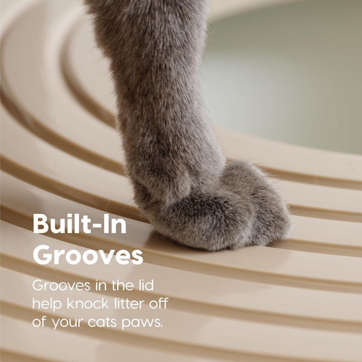 IRIS USA Large Top Entry Cat Litter Box, Hooded Privacy, Beige/White