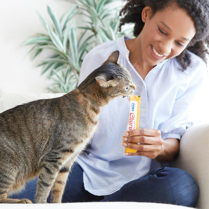 INABA Churu Cat Treats, Lickable, Squeezable Creamy Purée Cat Treat with Green Tea Extract &amp; Taurine, 0.5 Ounces Each Tube, 50 Tubes, Tuna &amp; Chicken Variety