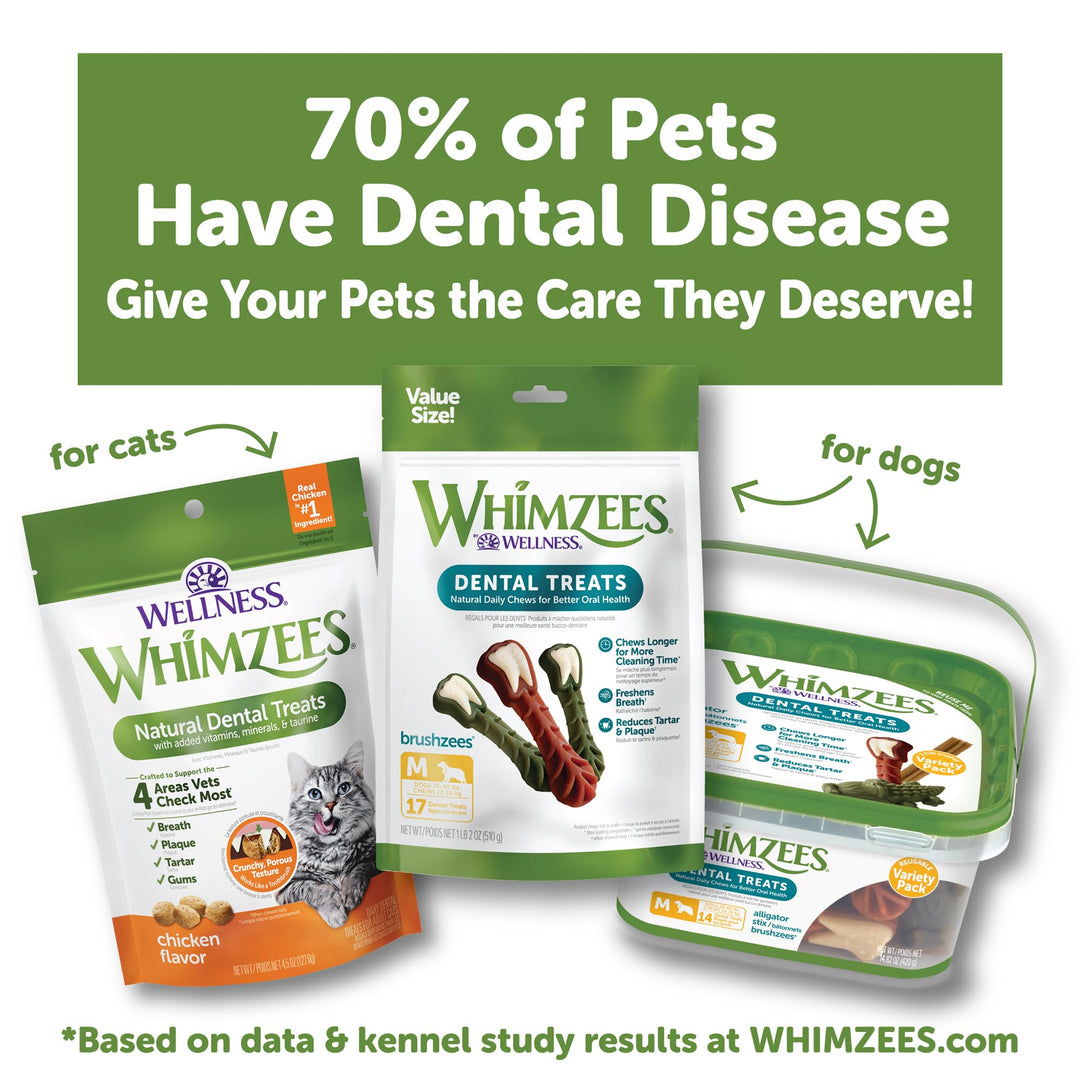 Whimzees Wellness Cat Dental Treats, Freshens Breath, Chicken and Salmon Flavor, 4.5 oz Bag (Pack of 2)
