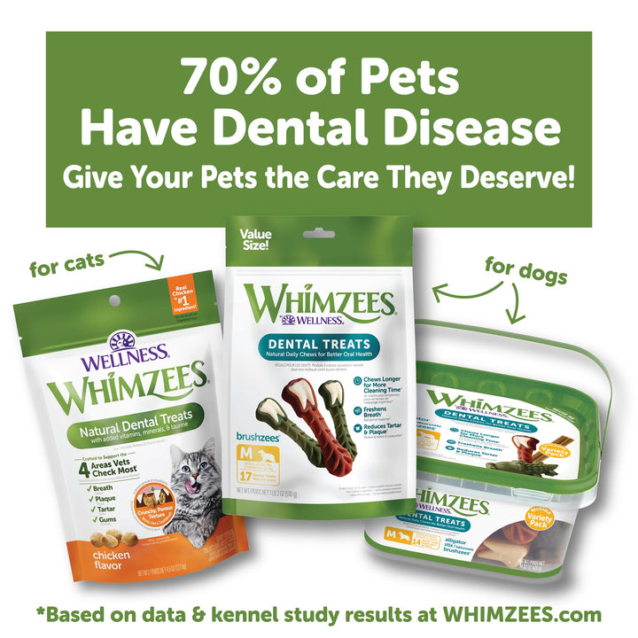 Whimzees Wellness Cat Dental Treats, Freshens Breath, Chicken and Salmon Flavor, 4.5 oz Bag (Pack of 2)