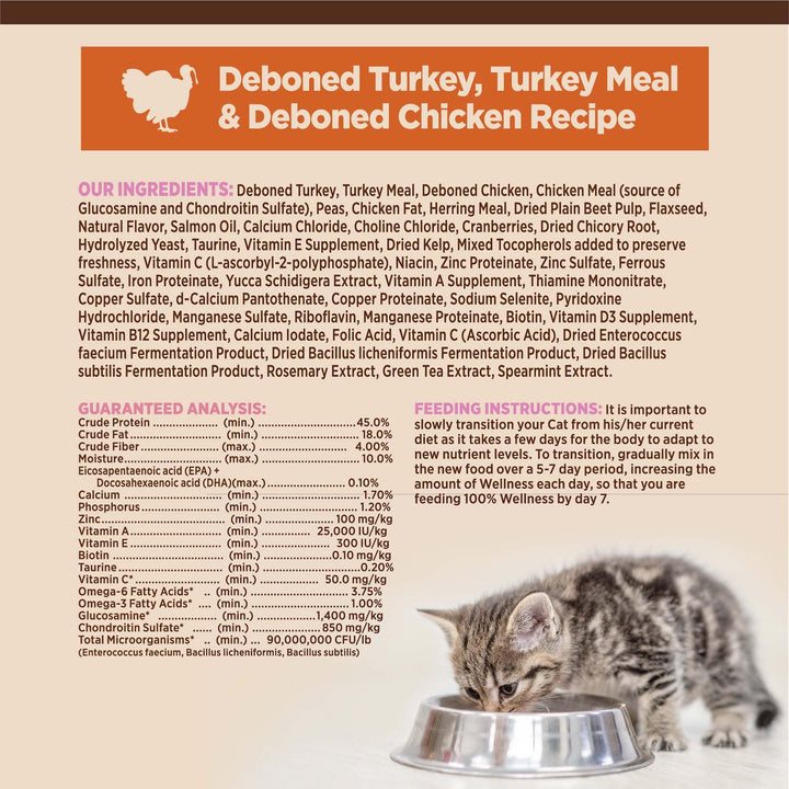 Wellness CORE Kitten Dry Cat Food, Natural, Grain Free Kibble, Turkey Meal and Chicken Recipe, 5 lb Bag
