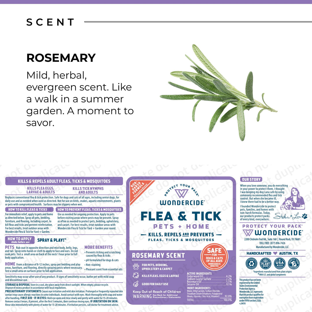 Wondercide Flea Tick &amp; Mosquito Spray for Pets &amp; Home - Rosemary 16 fl oz