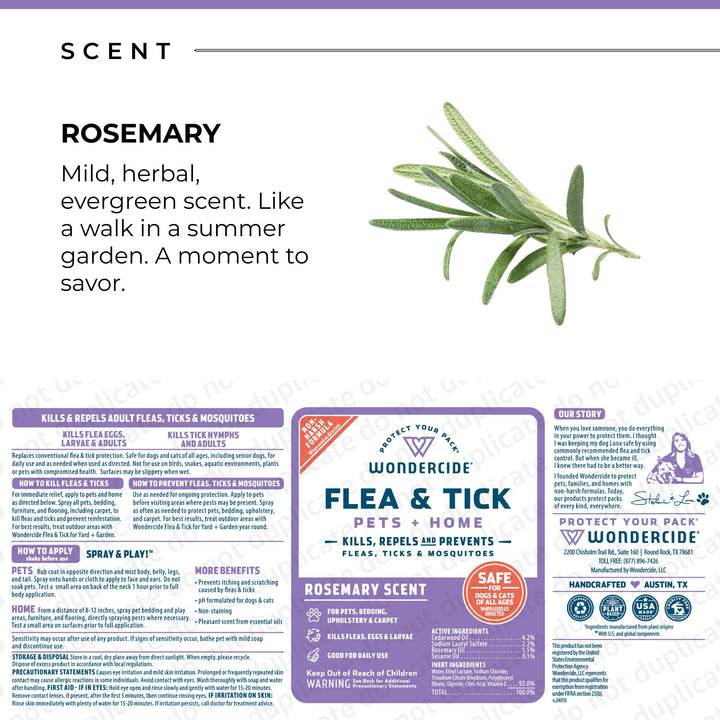 Wondercide Flea Tick &amp; Mosquito Spray for Pets &amp; Home - Rosemary 16 fl oz