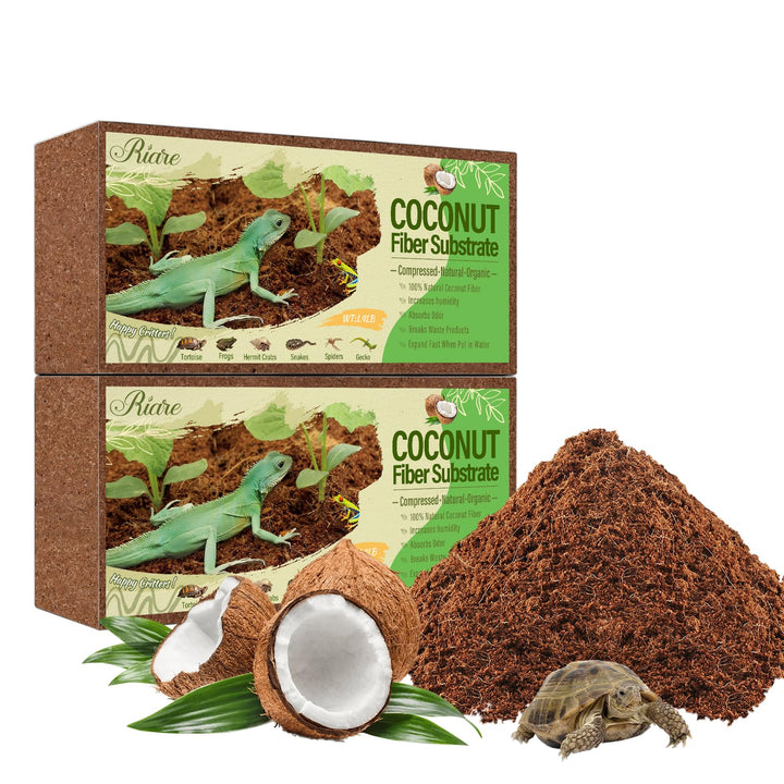 Riare 2 Pack Natural Coconut Fiber Substrate, Coco Coir Reptile Bedding