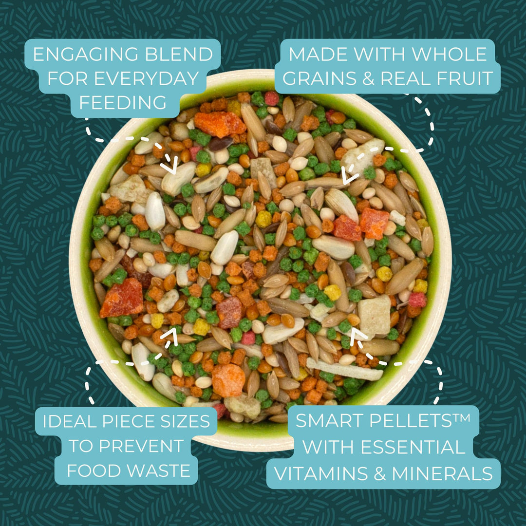 ZuPreem Smart Selects Daily Bird Food for Parrot, Conure, Caique, African Grey, Eclectus, Small Cockatoo, Bird Pellets and Seed Blend, Nutrition for Medium Large Birds, Parrot Food (ML, 4 lbs)