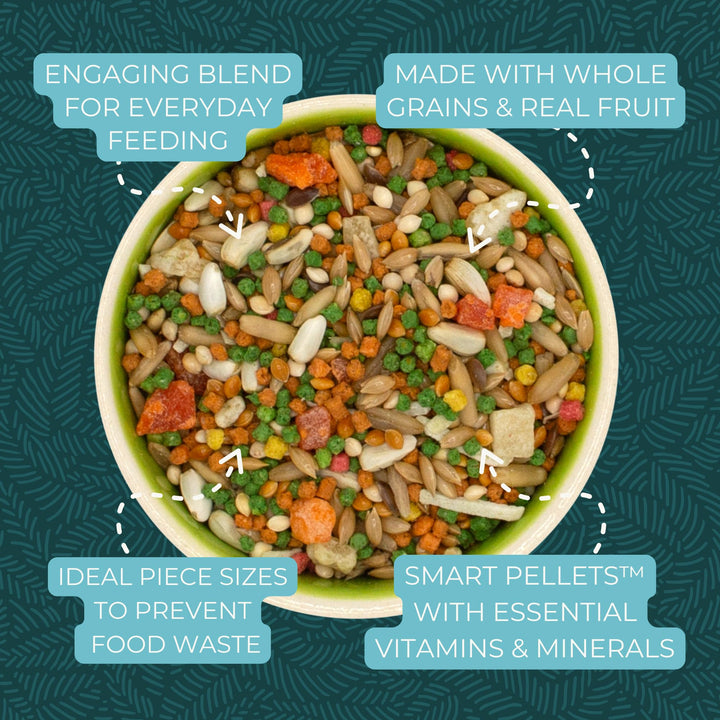 ZuPreem Smart Selects Daily Bird Food for Parrot, Conure, Caique, African Grey, Eclectus, Small Cockatoo, Bird Pellets and Seed Blend, Nutrition for Medium Large Birds, Parrot Food (ML, 4 lbs)