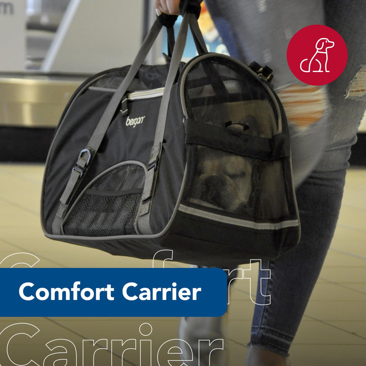Coastal Pet Bergan Comfort Carrier - Breathable Travel Carrier for Dogs &amp; Cats - Black &amp; Grey, 19" x 10" x 13"