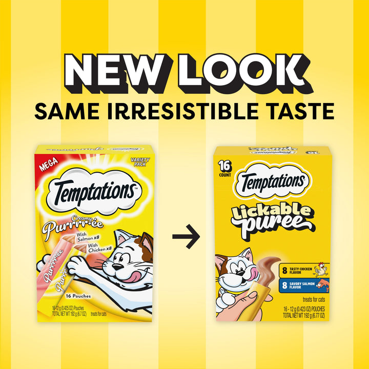 Temptations Creamy Puree Lickable Cat Treats, Chicken &amp; Salmon, 16 Count
