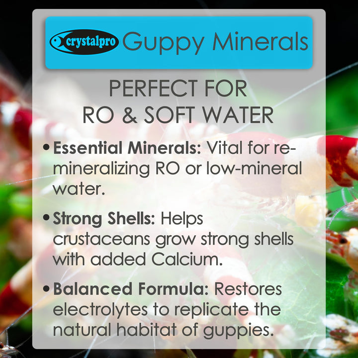 Crystalpro Guppy Minerals 4.22 Oz - Mineral Additive for Guppies - Replenishes Protective Coat and Improves General Health Freshwater Aquarium Salt (125 ml) Treats 660 Gallons