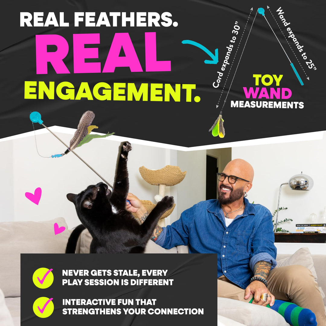Jackson Galaxy Gotcha! Cat Wand Toy, Interactive Feather Teaser for Cats