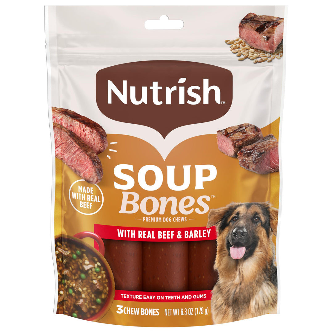 Rachael Ray Nutrish Soup Bones Dog Treats, Real Beef &amp; Barley Flavor, 3 Bones, 6.3 Ounces