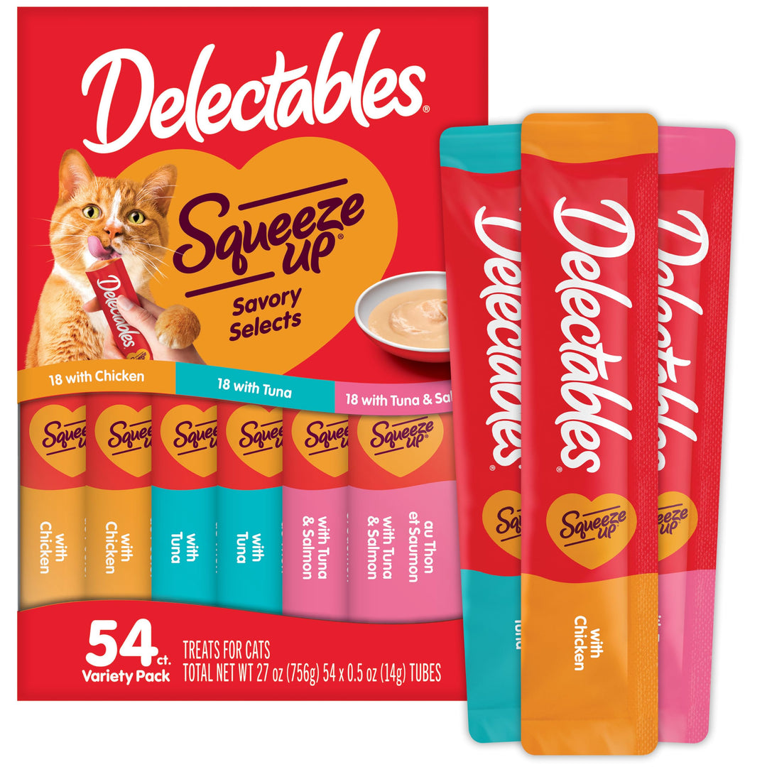 Delectables Squeeze Up Handheld Lickable Treats, Chicken, (Tuna and Tuna and Salmon) 54 Count