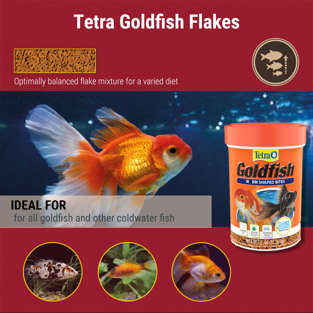 Tetra Goldfish Worm Shaped Bites Fish Food, 2.46 Oz., Complete Food for All Goldfish (Pack of 2)