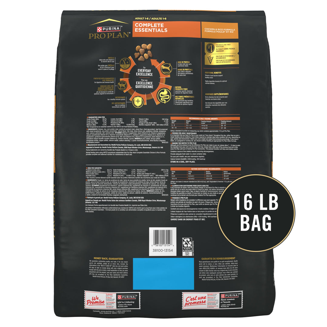 Purina Pro Plan High Protein Cat Food with Probiotics, Chicken, 16 lb Bag