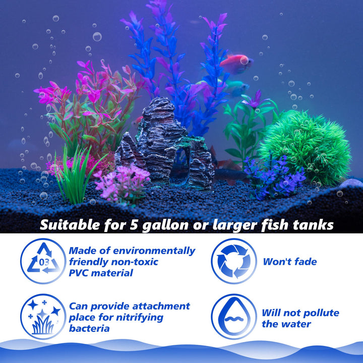 Ameliade Aquarium Artificial Plants &amp; Rock Cave Betta Fish Tank Decor Set