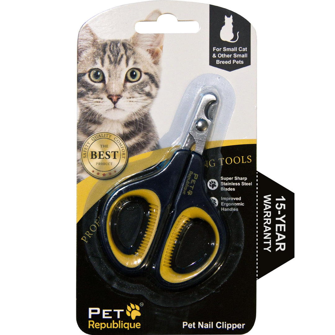 Cat Nail Clippers by Pet Republique – Professional Stainless-Steel Nail Clipper for Cats, Kittens, Hamster, Rabbits, Birds, &amp; Small Breed Animals Claw Trimmer (Black+Yellow)