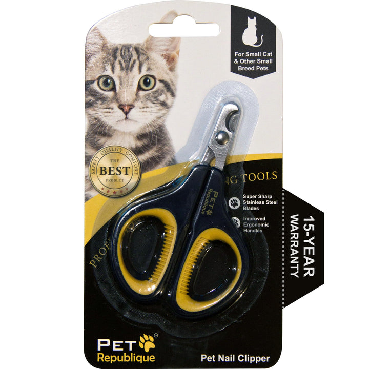 Cat Nail Clippers by Pet Republique – Professional Stainless-Steel Nail Clipper for Cats, Kittens, Hamster, Rabbits, Birds, &amp; Small Breed Animals Claw Trimmer (Black+Yellow)