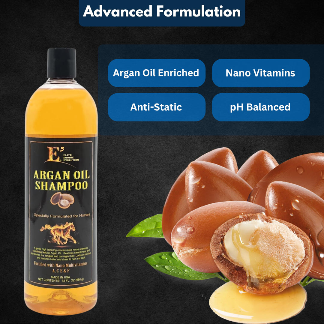 E3 Argan Oil Shampoo - Luxurious Pet Grooming Solution for Nourished &amp; Rejuvenated Coat - Enriched with Hydrating Argan Oil for Lustrous Shine - Ideal for Horses - Deep Conditioning, Brown