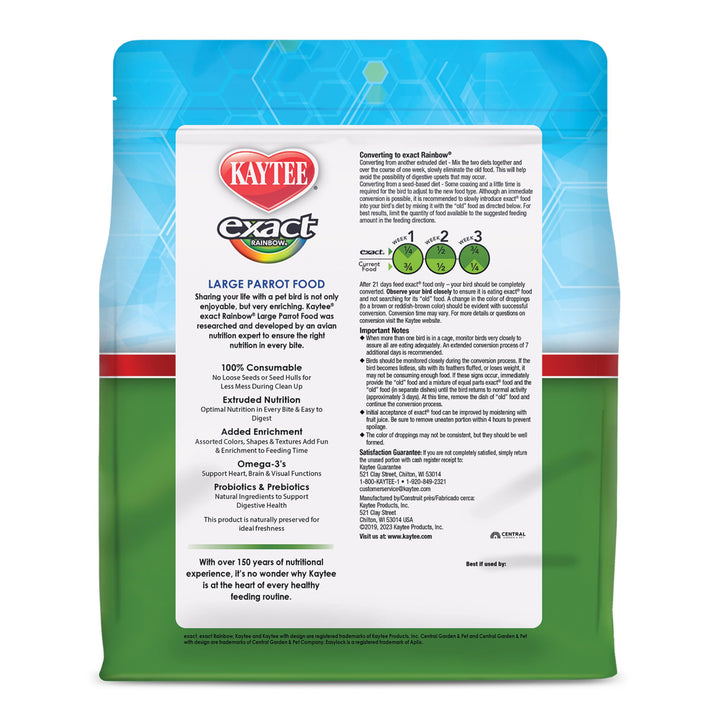 Kaytee Exact Rainbow Premium Parrot Food for Large Birds, 4 Pounds