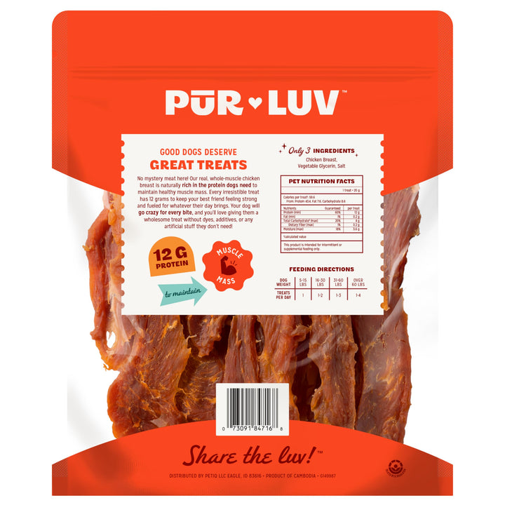 Pur Luv Dog Treats, Chicken Jerky Dog Treat with Real Chicken Breast, 16 oz