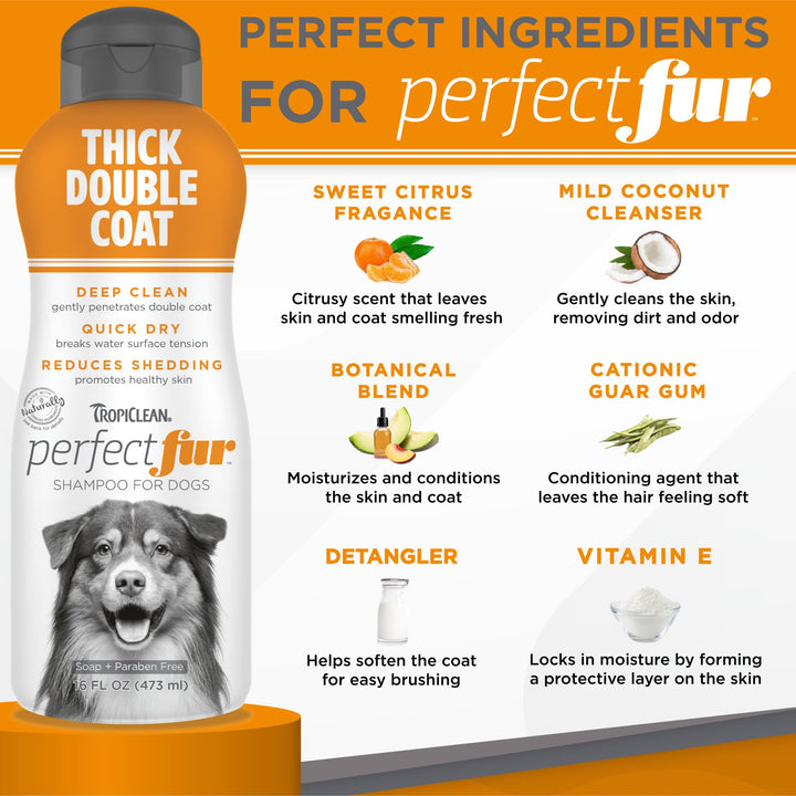 TropiClean Perfect Fur Thick Double Coat Dog Shampoo, 16 fl. oz.