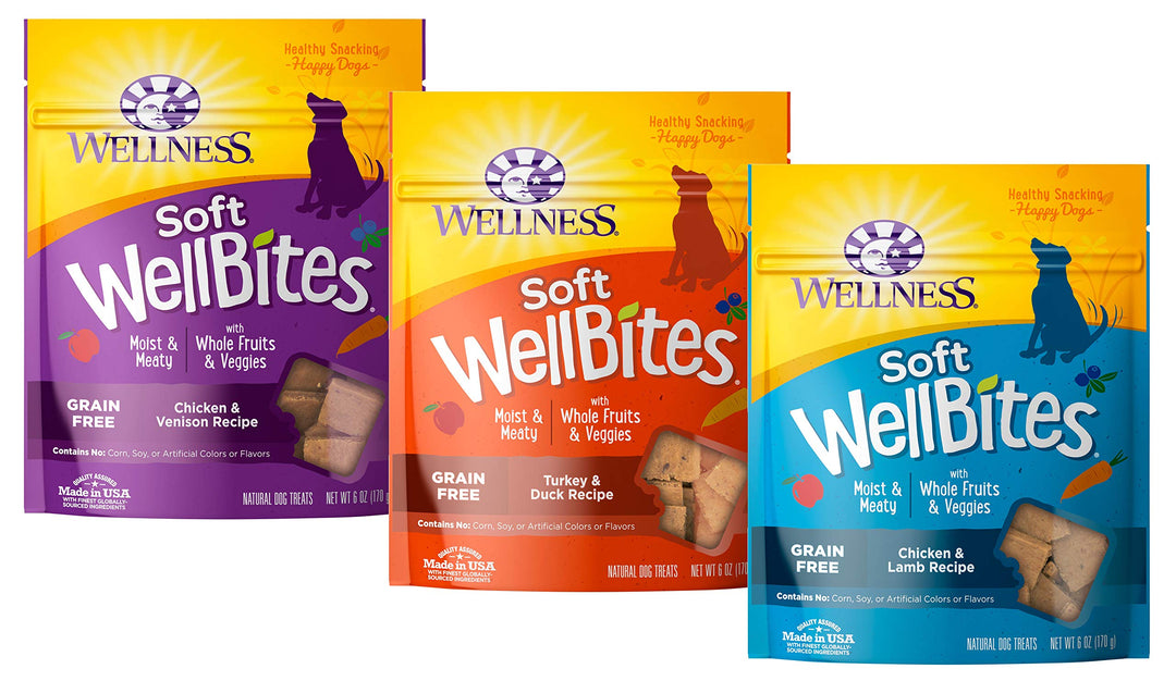 Wellness Soft WellBites Variety Pack, 6 Ounces Each, Chicken &amp; Venison, Turkey &amp; Duck, Chicken &amp; Lamb, Grain-Free Dog Treats