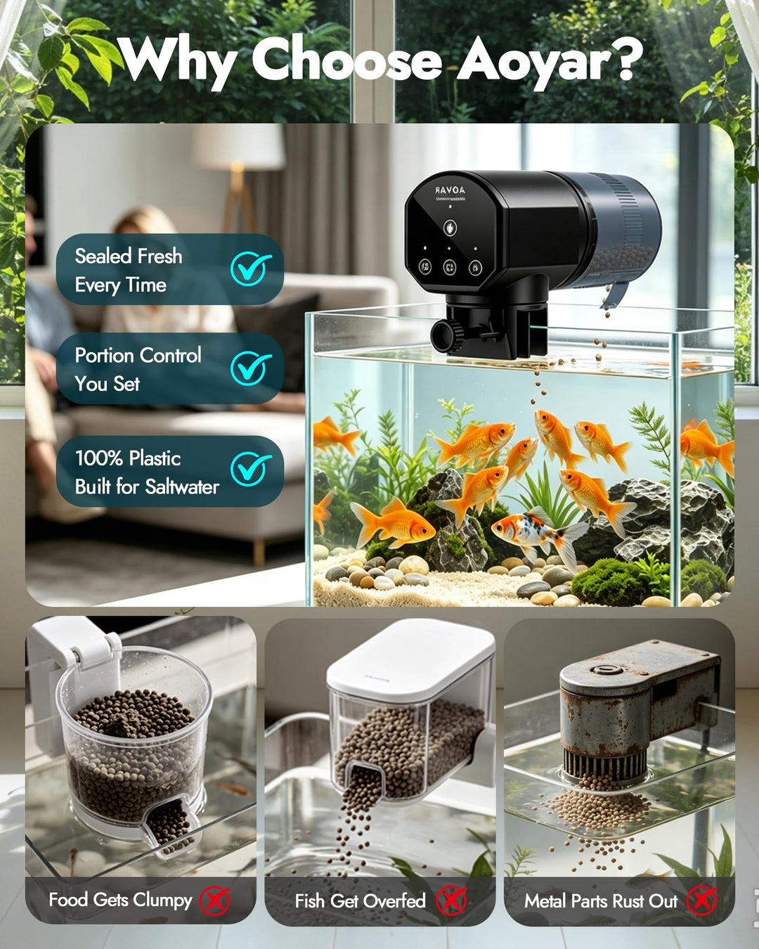 Automatic Fish Feeder Dispenser for Aquarium: 200ml Large Capacity Auto Feeders for Small Tank Turtle Betta Koi - Battery Food Feeding Timer for Flakes Pellet Vacation Weekend Day