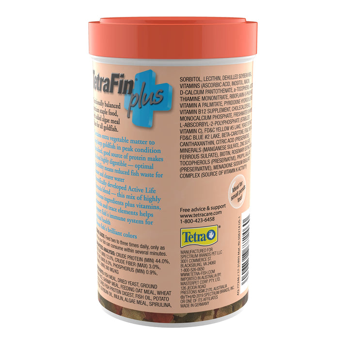 TetraFin Plus Goldfish Flakes 2.2 Ounces, Balanced Diet, with Algae to Promote Health,Oranges (Pack of 2)