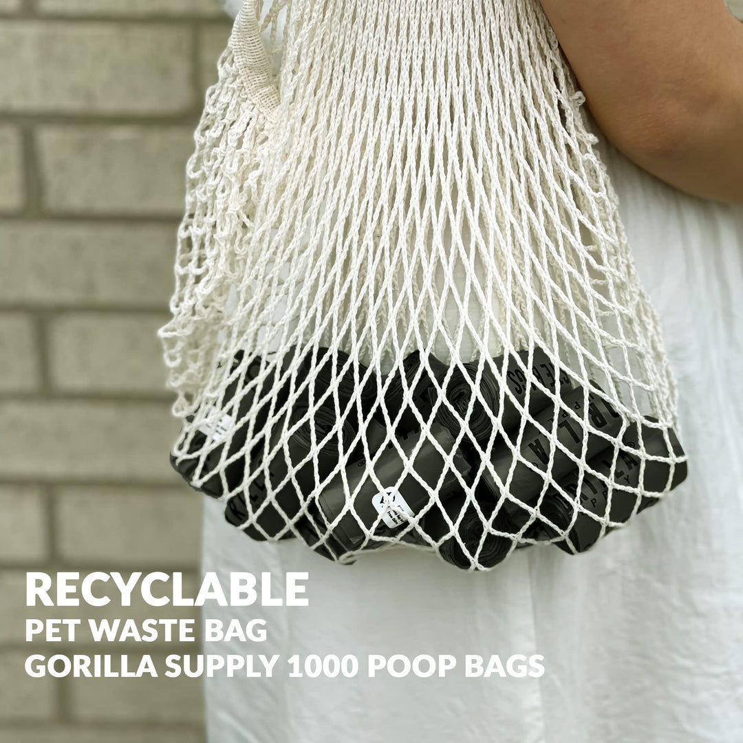 GORILLA SUPPLY Dog Poop Waste Bags with Dispenser and Leash Tie, 9" x 13", Black, 1000 Count