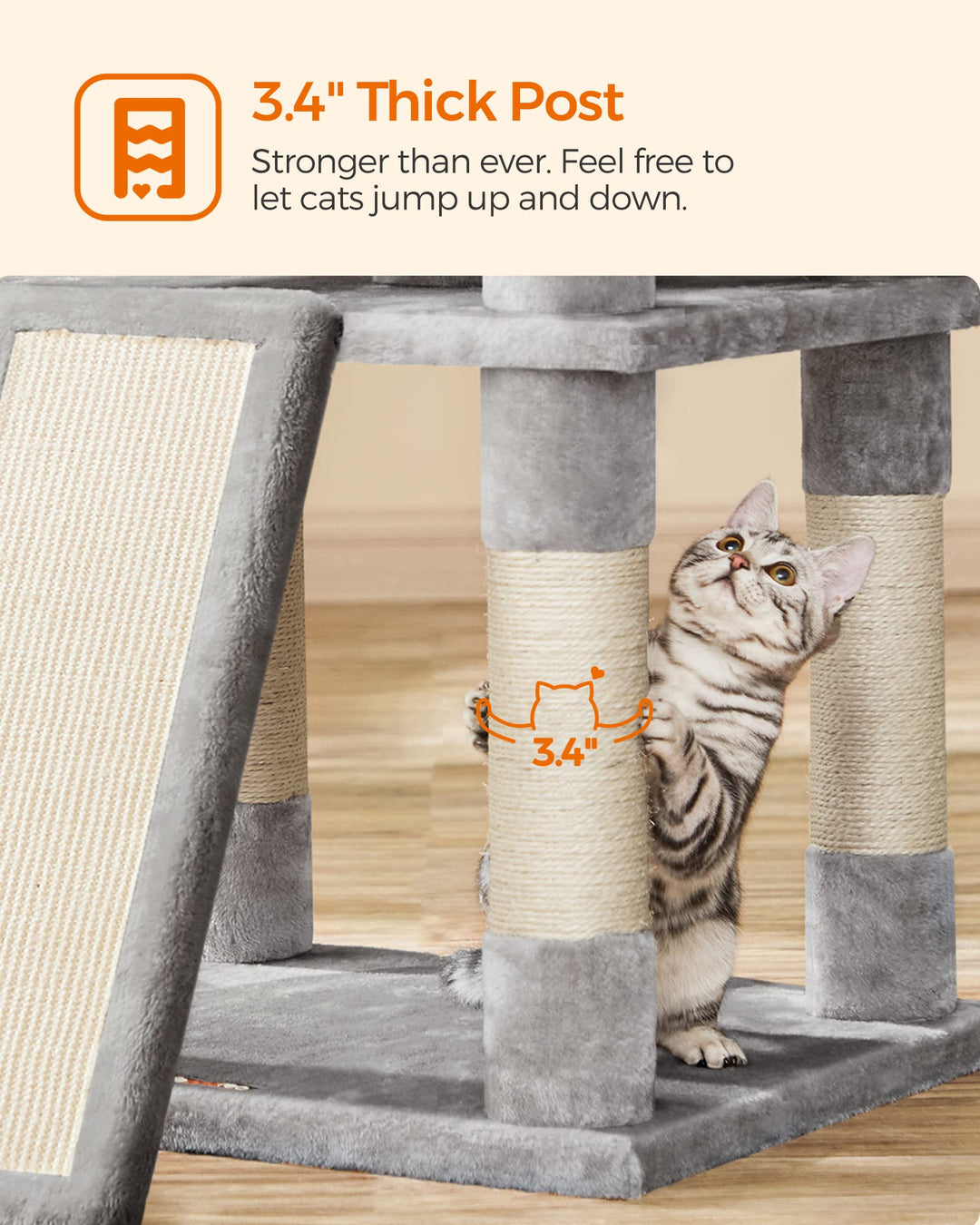 Feandrea 67.7-Inch Multi-Level Cat Tree for Large Cats, with Cozy Perches
