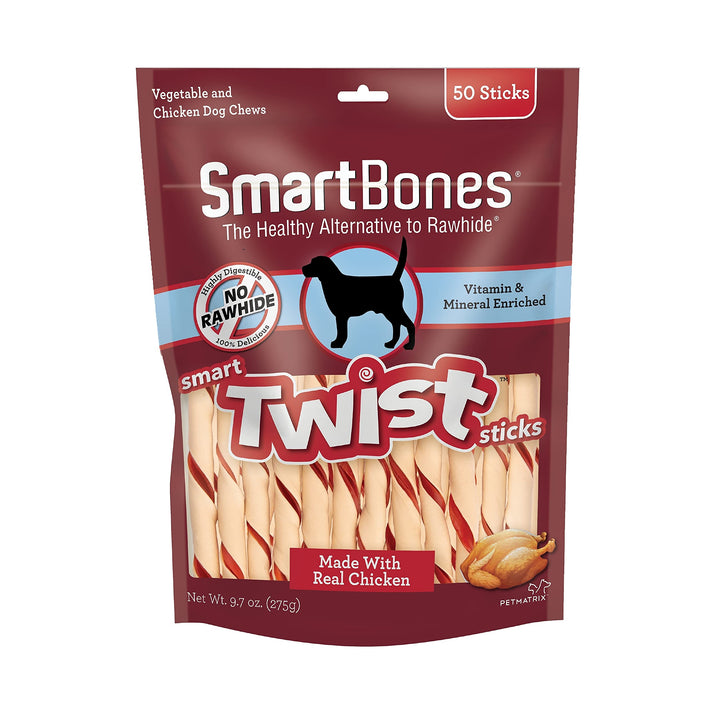 SmartBones Twist Sticks Rawhide-Free Dog Treats, Real Chicken, 50 Count