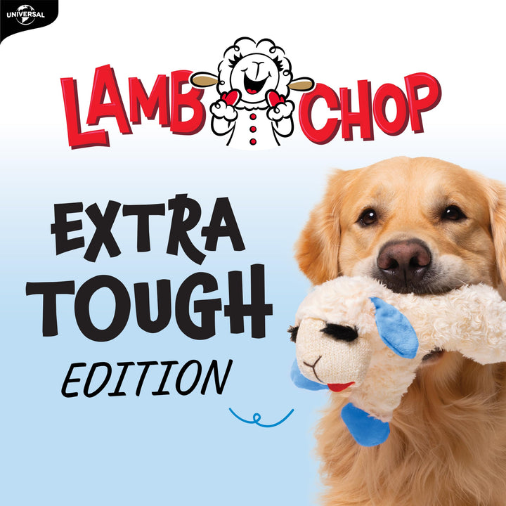 Multipet Lamb Chop Dog Plush Toy - Durable Lining - 10.5" - Blue Paws